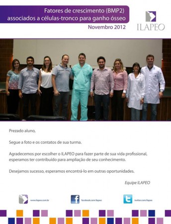 Em curso em curitiba, Dr. Marcio Foletto busca aperfeiçoamento em novas tecnicas, como a evolução do envolvimento de celulas tronco associado a enxertos ósseos, '' o futuro da implantodontia e medicina está envolvida as células tronco'' segundo Dr. Marcio